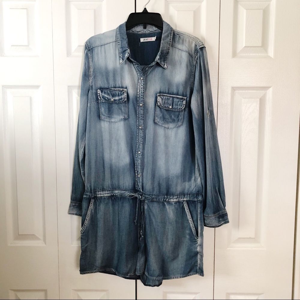 JUSTFAB Chambray Shirt Jumpsuit L - Picture 2 of 8